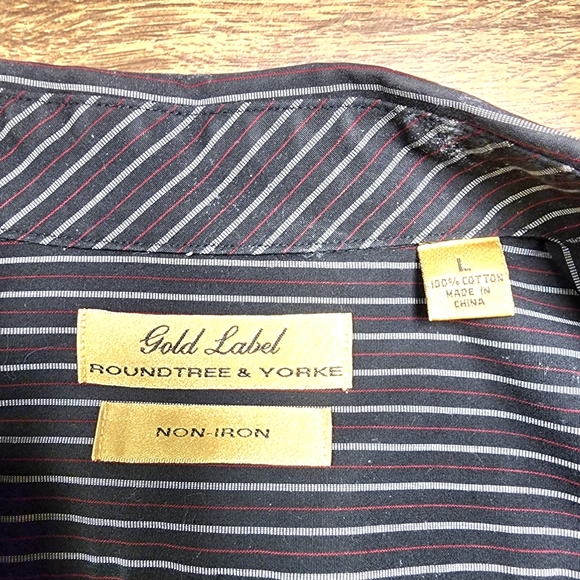 Roundtree & Yorke Gold Label Mens Stripe Shirt Long Sleeve Button Front Sz L - Picture 8 of 11